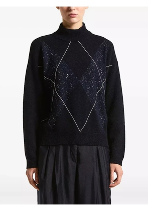 Peserico argyle-pattern embellished sweater - Blue