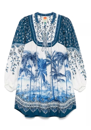 FARM Rio palm tree-print mini dress - Blue