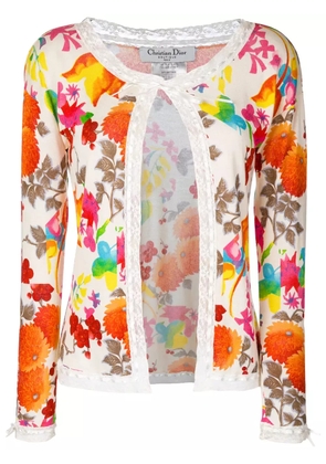 Christian Dior Pre-Owned 2000s floral lace trim cardigan - Multicolour