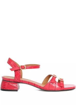 Sarah Chofakian 25mm Buckle Embossed French Press Sandals - Red