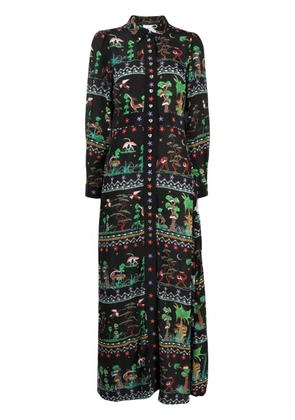 Hayley Menzies printed maxi silk shirt dress - Black