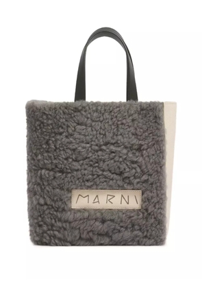 Marni shearling grained leather tote bag - Grey