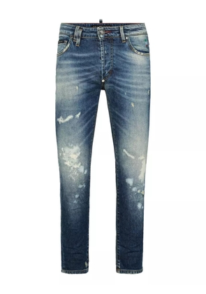 Philipp Plein distressed paint-splatter jeans - Blue