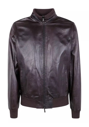 Barba ribbed leather jacket - Brown
