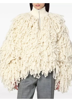 Stella McCartney fringe-detail zip-up jacket - Neutrals