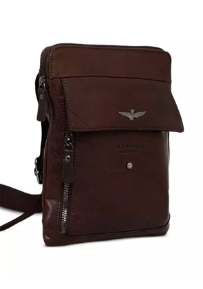 Aeronautica Militare flap-pocket leather messenger bag - Brown