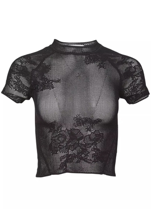 Fleur Du Mal pointelle-knit lace T-shirt - Black