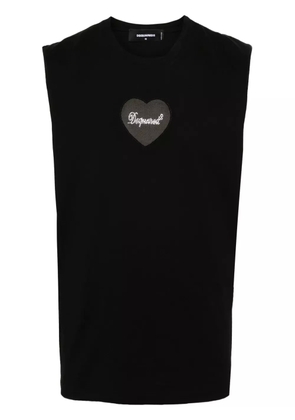 DSQUARED2 rhinestone-logo cotton top - Black