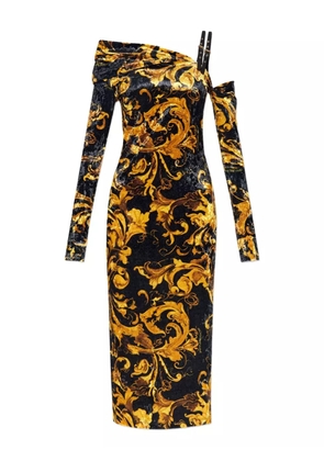 Versace Jeans Couture off-shoulder patterned midi party dress - Black