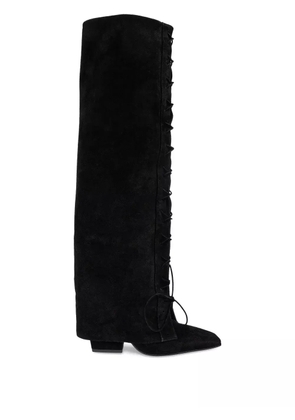Paris Texas 100mm lace-up pointed over-the-knee boots - Black