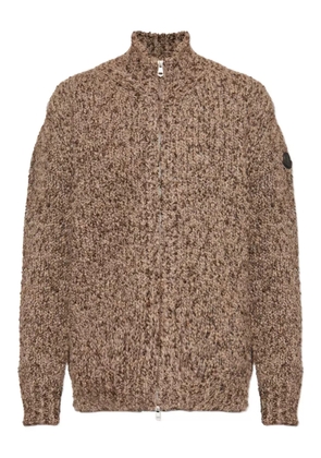 Moncler leather-patch zip-up cardigan - Brown