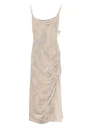 Mugler floral-velvet asymmetric gown - Neutrals