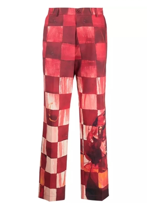 KidSuper chess patchwork cotton corduroy trousers - Red