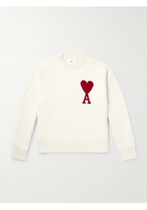 AMI PARIS - Logo-Intarsia Virgin Wool Sweater - Men - Neutrals - XS