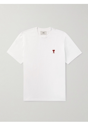 AMI PARIS - Logo-Embroidered Stretch Organic Cotton-Jersey T-Shirt - Men - White - XS