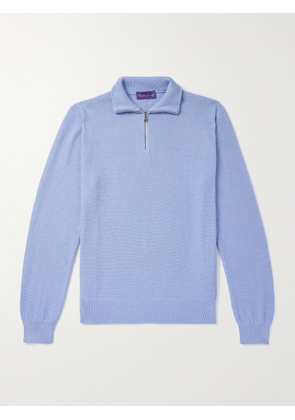 Ralph Lauren Purple Label - Mulberry Silk and Cotton-Blend Half-Zip Sweater - Men - Blue - S