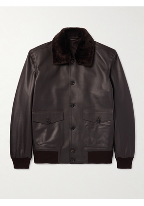 Thom Sweeney - Shearling-Trimmed Leather Jacket - Men - Brown - S