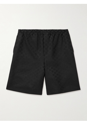 Gucci - Wide-Leg Monogrammed Linen-Blend Jacquard Shorts - Men - Black - IT 48