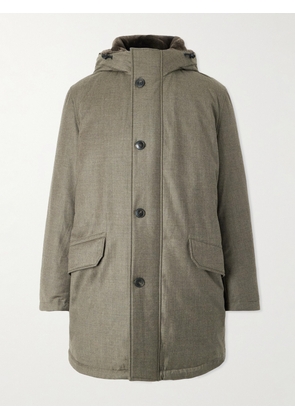 Yves Salomon - Shearling-Trimmed Virgin Wool and Silk-Blend Hooded Down Jacket - Men - Green - IT 46