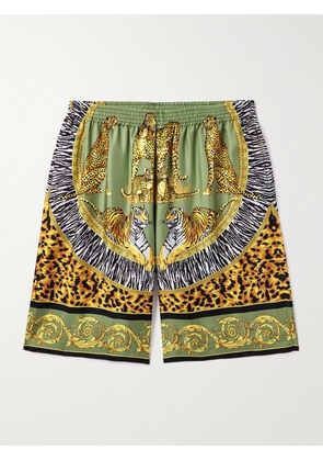 Versace - Straight-Leg Printed Silk-Twill Shorts - Men - Green - IT 46