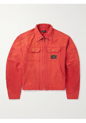 Willy Chavarria - Stockton Cropped Logo-Detailed Distressed Denim Jacket - Men - Red - S