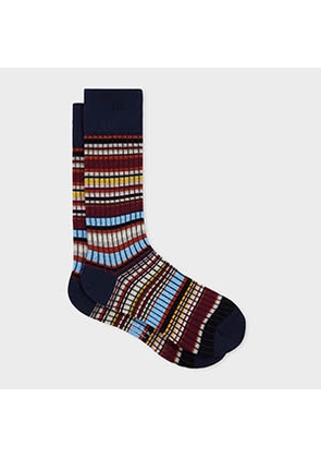 Paul Smith Navy Blue 'Signature Stripe' Ribbed Socks
