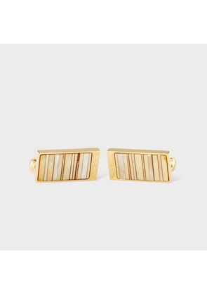 Paul Smith Gold Metallic and Mother of Pearl 'Stripe' Cufflinks
