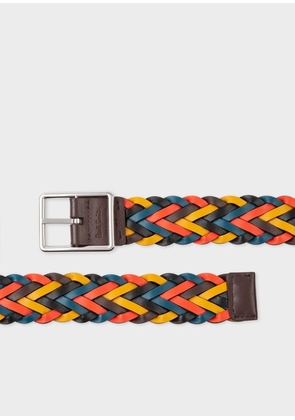 Paul Smith 'Artist Stripe' Reversible Plaited Leather Belt Brown