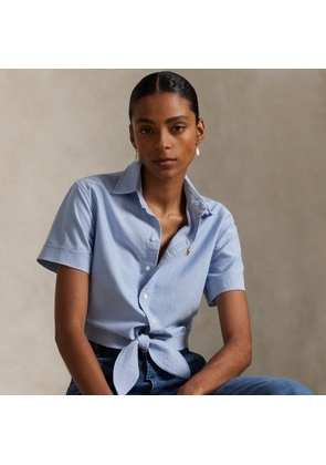 Cotton Oxford Tie-Front Cropped Shirt