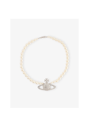Mens Vivienne Westwood Bas Relief Orb-Pendant Brass, Swarovski Crystals and Pearl Necklace