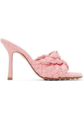 Bottega Veneta Pink Raffia Stretch Heeled Mules