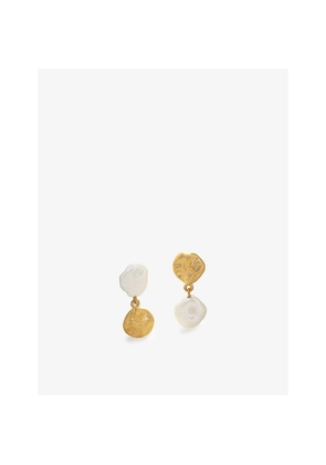 Womens Monica Vinader Circular Drop 18ct Yellow Gold-Plated Vermeil Sterling-Silver and Pearl Stud Drop Earrings