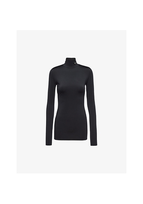 Womens Prada Logo-Plaque Turtleneck Jersey Jumper