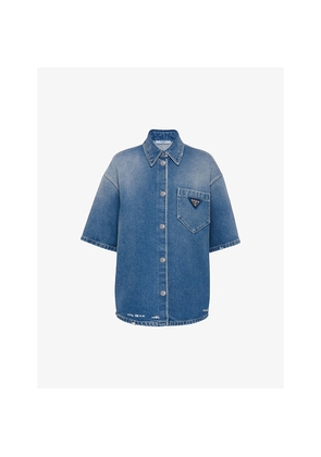 Womens Prada Brand-Plaque Relaxed-Fit Denim Shirt