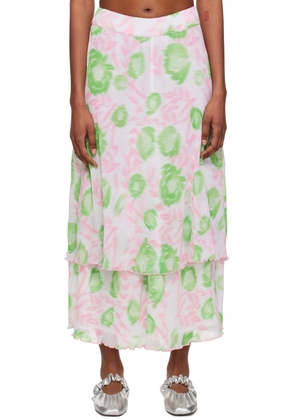GANNI Pink & Green Layered Midi Skirt