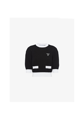 Womens Prada Round-Neck Brand-Embroidered Cotton Jumper