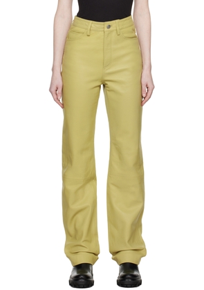 REMAIN Birger Christensen Green Straight-Leg Leather Pants