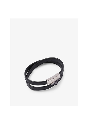 Mens Prada Logo-Plaque Saffiano-Leather Bracelet