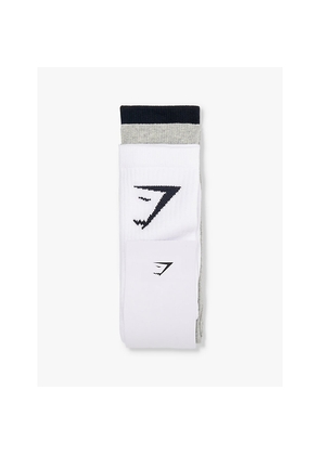 Mens Gymshark Branded Pack Of Three Cotton-Blend Socks