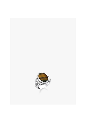 Womens Thomas Sabo Sterling-Silver, Tiger's Eye and Zirconia Signet Ring