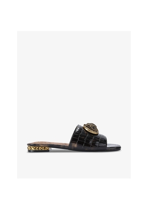 Womens Kurt Geiger London Chelsea Eagle-Embellished Flat Faux-Leather Sandals