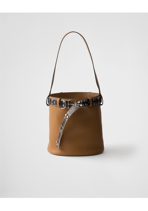 Prada Buckle leather bucket bag with studded belt