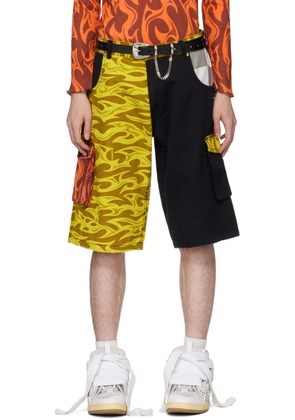 ERL Yellow & Black Printed Cargo Shorts