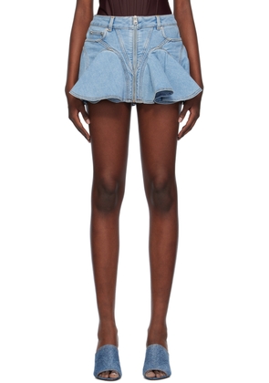 Mugler Blue Ruffled Denim Miniskirt