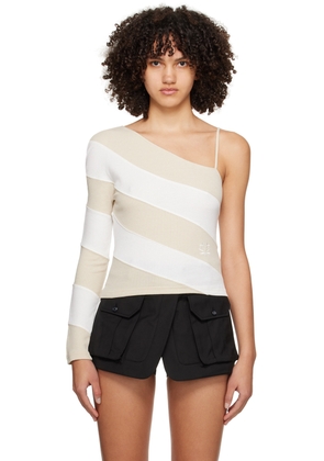 Kijun Beige & Off-White Oblique Long Sleeve T-Shirt