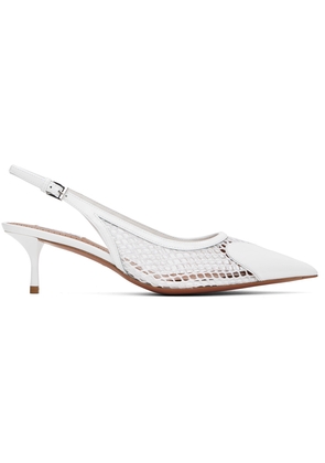 ALAÏA White Heart Slingback Fishnet Heels