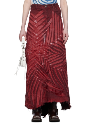 Masha Popova Red Creased Denim Maxi Skirt