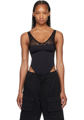 OPEN YY Black Scalloped Bodysuit