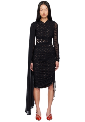 Marine Serre Black Jersey Draped Midi Dress