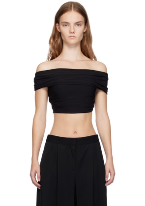 Casablanca Black Crepe Draped Crop Top T-shirt